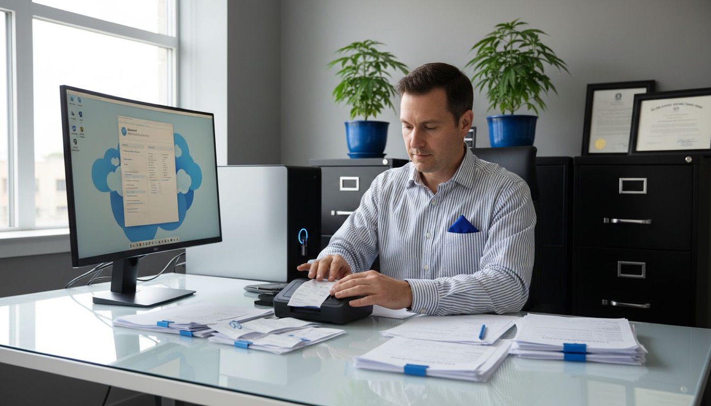 Accountant scans cannabis business receipts