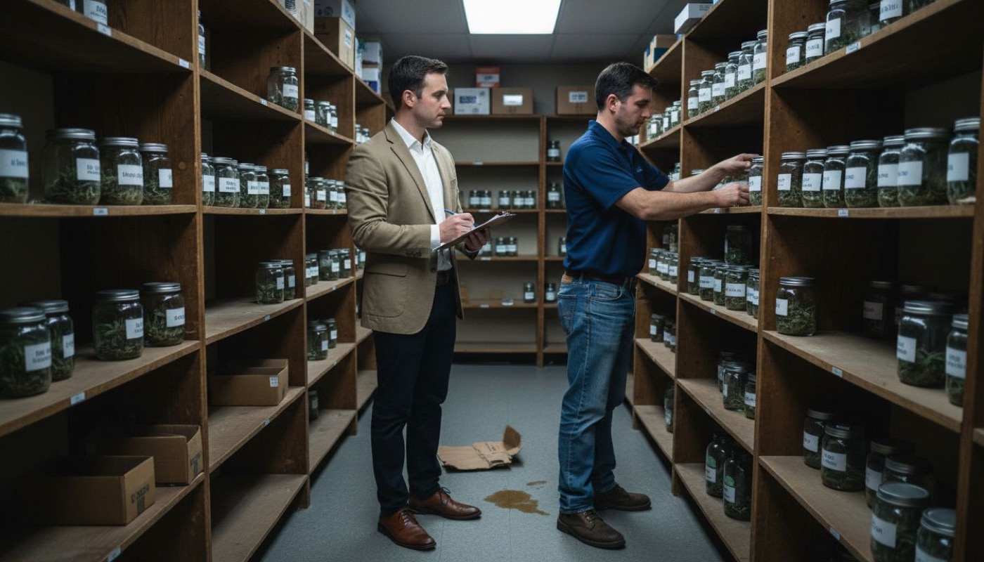 Compliance inspection inside dispensary storeroom