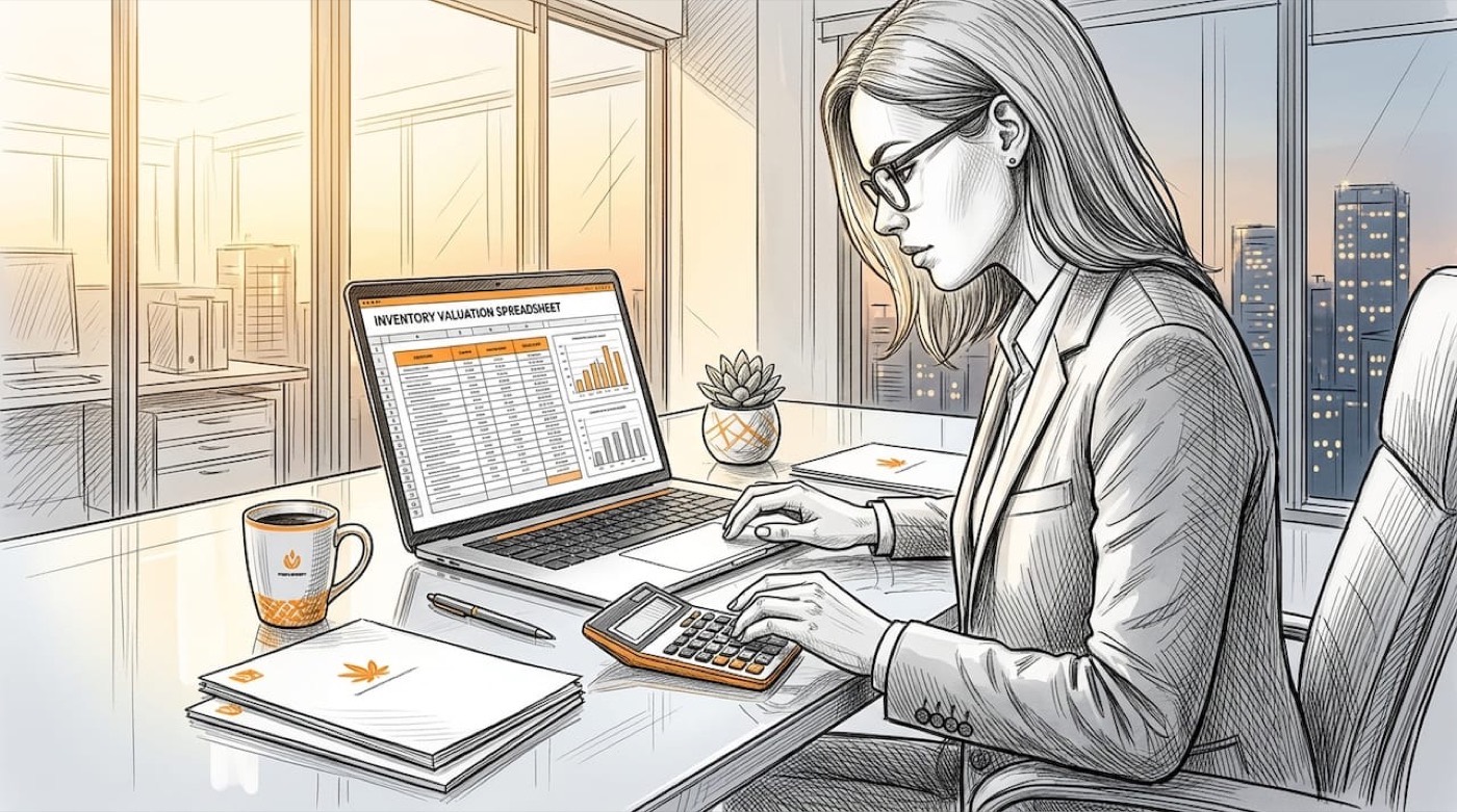 Accountant reviewing cannabis inventory paperwork
