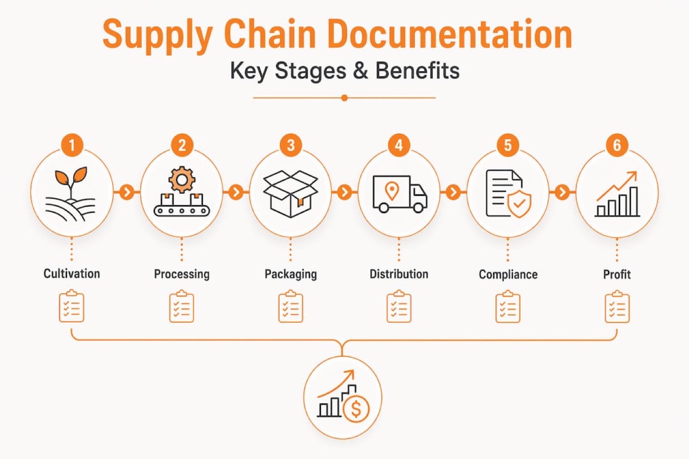 Infographic illustrating cannabis supply chain stages and benefits