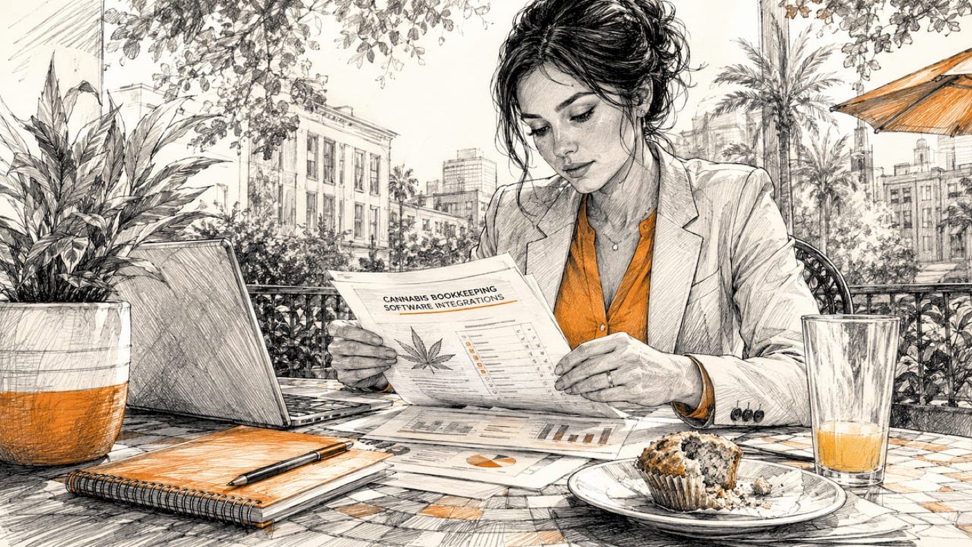 Professional reviewing cannabis bookkeeping reports